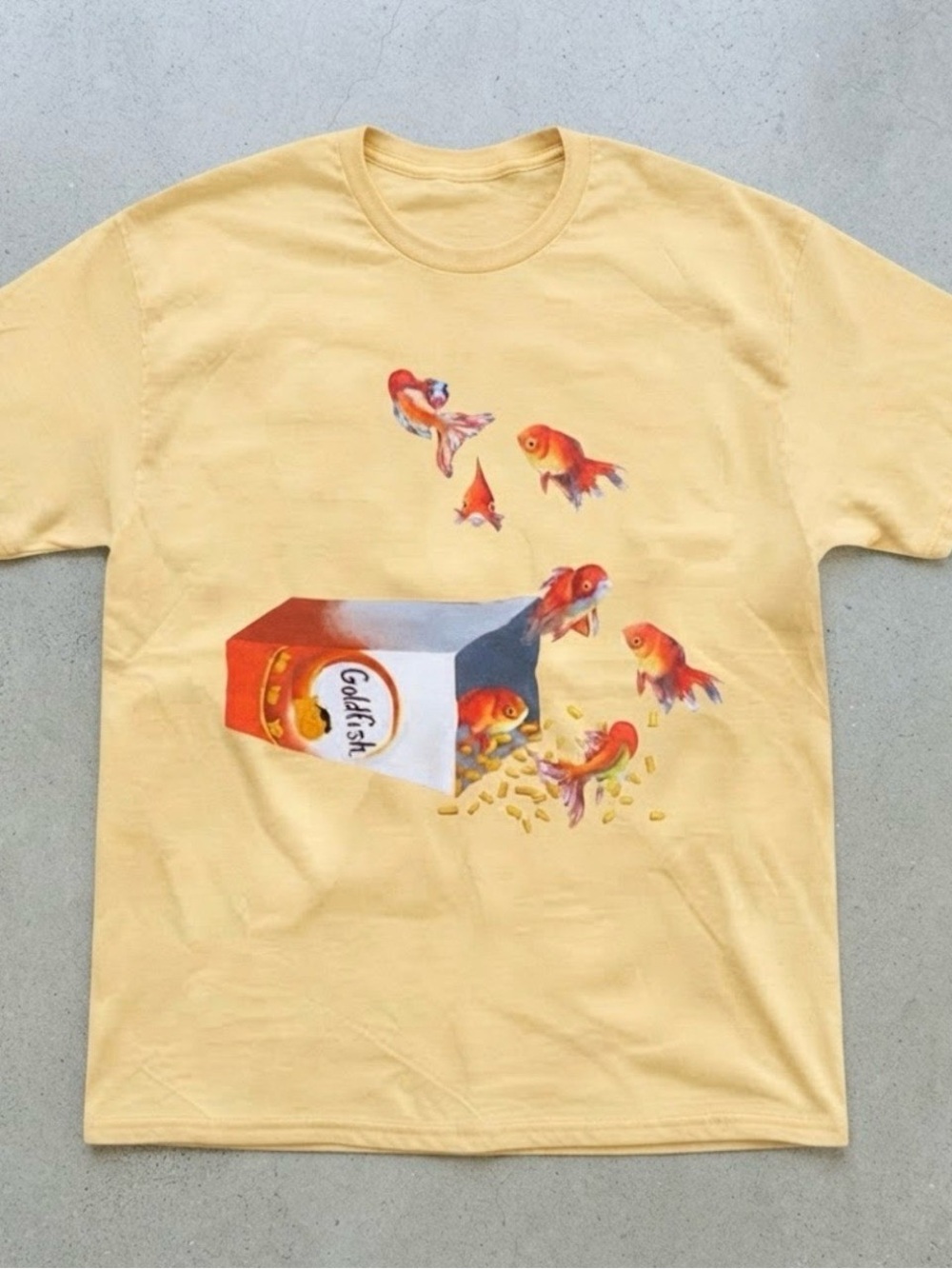 Surreal Goldfish Art Graphic Yellow Gildan T-shirt